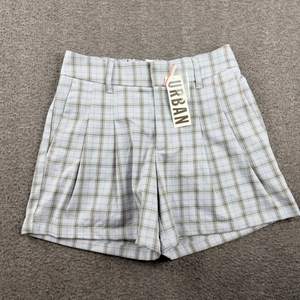 Urban Outfitters Light Blue Plaid‎ Pleated Shorts Women's S Small NWT OB1705100